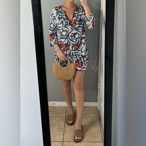 J.Crew Floral Cotton Tunic Cover-Up Mini Dress S| resort beach vacation coastal
